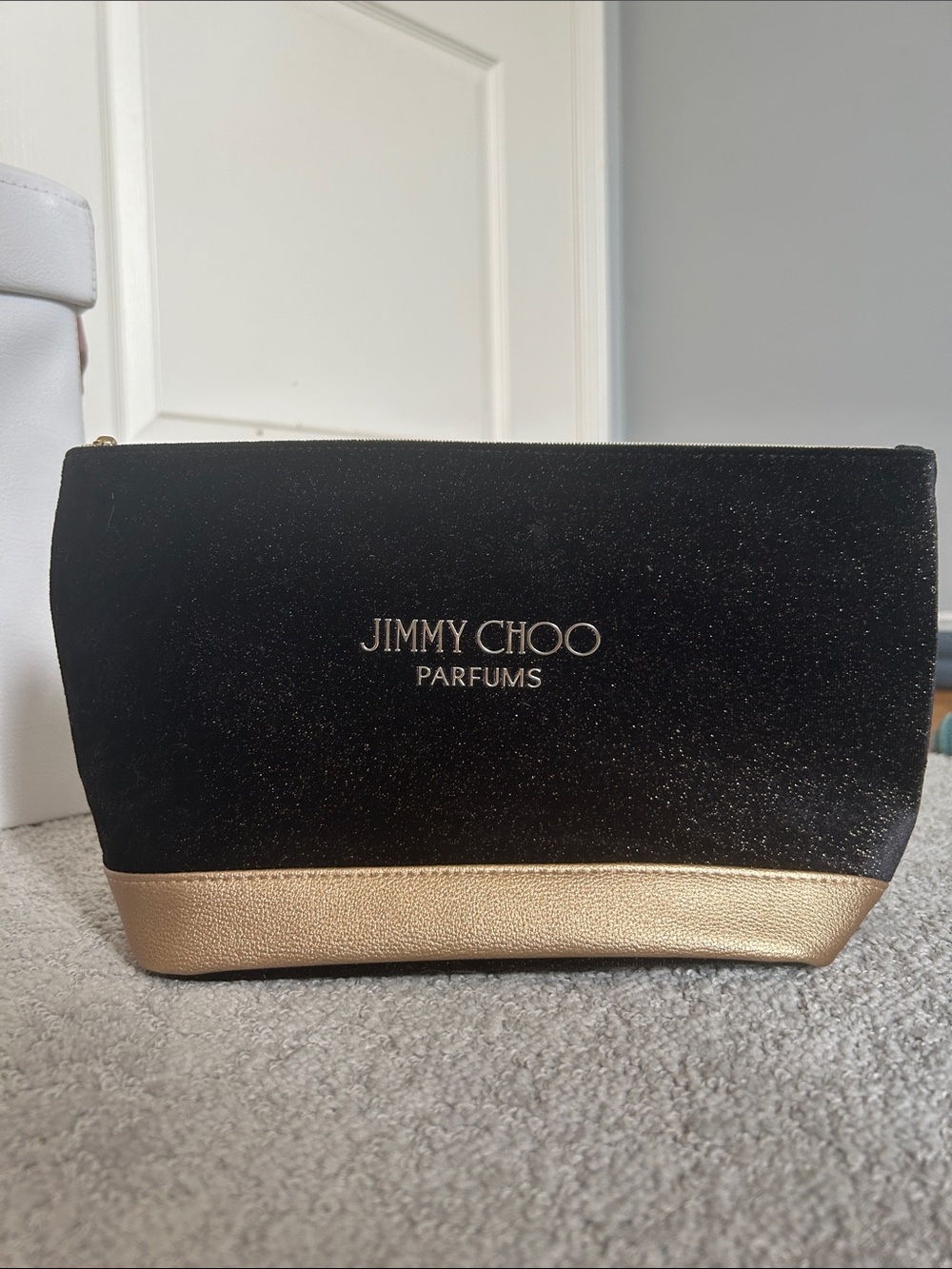 Velvet Jimmy Choo Black with Gold Accent Makeup Pouch